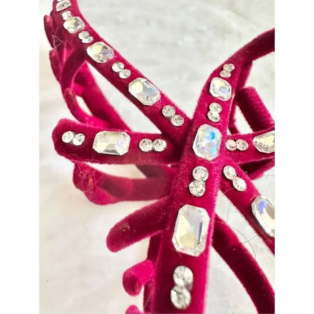 Velvet burgundy red rhinestone embellished hair claw
